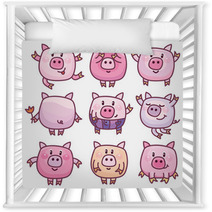 Vector Cute Pigs Cartoons Isolated Nursery Decor 110401617