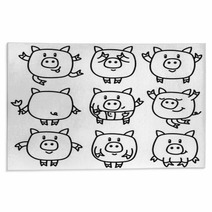 Vector Cute Pigs Cartoons Isolated Rugs 107999615