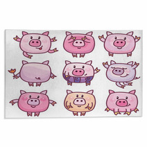 Vector Cute Pigs Cartoons Isolated Rugs 110401617