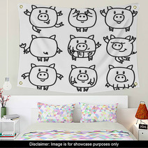 Vector Cute Pigs Cartoons Isolated Wall Art 107999615