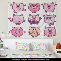 Vector Cute Pigs Cartoons Isolated Wall Art 110401617