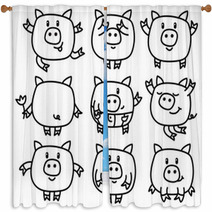 Vector Cute Pigs Cartoons Isolated Window Curtains 107999615