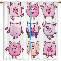Vector Cute Pigs Cartoons Isolated Window Curtains 110401617