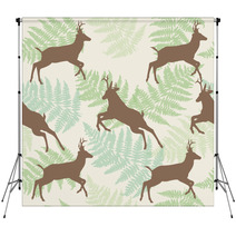 Vector Deer Seamless Background With Fern Backdrops 66226766