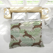 Vector Deer Seamless Background With Fern Bedding 66226766