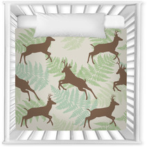 Vector Deer Seamless Background With Fern Nursery Decor 66226766