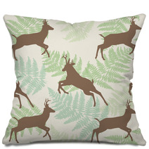 Vector Deer Seamless Background With Fern Pillows 66226766