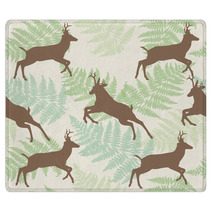 Vector Deer Seamless Background With Fern Rugs 66226766