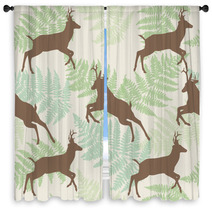 Vector Deer Seamless Background With Fern Window Curtains 66226766