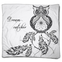 Vector Dream Catcher Owl White Background Blankets 152773478