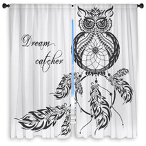Vector Dream Catcher Owl White Background Window Curtains 152773478