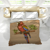 Vector Engraving Big Blue Parrot On A Branch Bedding 64324530