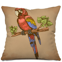 Vector Engraving Big Blue Parrot On A Branch Pillows 64324530