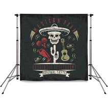Vector Grunge Emblem Of Restaurant With Skull In Mexican Sombrer Backdrops 109809381
