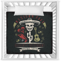 Vector Grunge Emblem Of Restaurant With Skull In Mexican Sombrer Nursery Decor 109809381