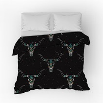 Vector Grunge Seamless Pattern With Bull Skull And Ethnic Ornament Bedding 94201387