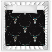 Vector Grunge Seamless Pattern With Bull Skull And Ethnic Ornament Nursery Decor 94201387