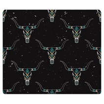 Vector Grunge Seamless Pattern With Bull Skull And Ethnic Ornament Rugs 94201387