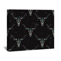 Vector Grunge Seamless Pattern With Bull Skull And Ethnic Ornament Wall Art 94201387