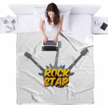 Vector Hipster Cartoon Retro Label Rock Star Blankets 141349934