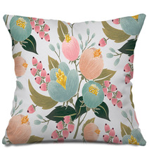 Vector Illustration Of A Seamless Floral Pattern With Spring Flowers Lovely Floral Background In Sweet Colors Pillows 128115311