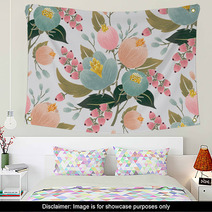 Vector Illustration Of A Seamless Floral Pattern With Spring Flowers Lovely Floral Background In Sweet Colors Wall Art 128115311