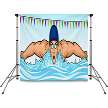 Vector Illustration Of A Swimmer Swimming The Butterfly Stroke Backdrops 112051425