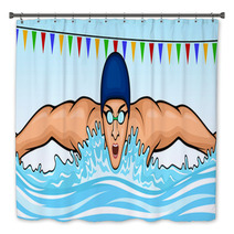 Vector Illustration Of A Swimmer Swimming The Butterfly Stroke Bath Decor 112051425