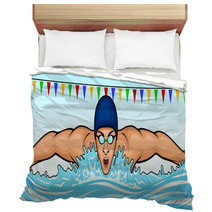 Vector Illustration Of A Swimmer Swimming The Butterfly Stroke Bedding 112051425