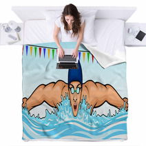Vector Illustration Of A Swimmer Swimming The Butterfly Stroke Blankets 112051425