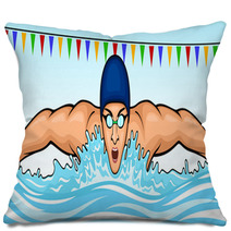 Vector Illustration Of A Swimmer Swimming The Butterfly Stroke Pillows 112051425