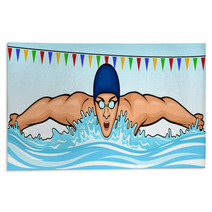 Vector Illustration Of A Swimmer Swimming The Butterfly Stroke Rugs 112051425