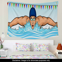 Vector Illustration Of A Swimmer Swimming The Butterfly Stroke Wall Art 112051425
