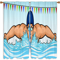 Vector Illustration Of A Swimmer Swimming The Butterfly Stroke Window Curtains 112051425