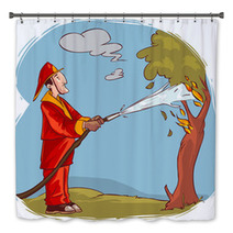 Vector Illustration Of A The Firemen Extinguished The Burning Tree Water Bath Decor 233185539
