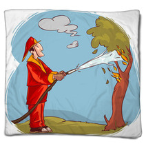Vector Illustration Of A The Firemen Extinguished The Burning Tree Water Blankets 233185539