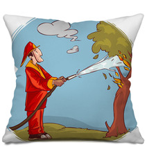 Vector Illustration Of A The Firemen Extinguished The Burning Tree Water Pillows 233185539