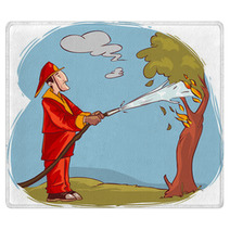 Vector Illustration Of A The Firemen Extinguished The Burning Tree Water Rugs 233185539