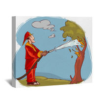 Vector Illustration Of A The Firemen Extinguished The Burning Tree Water Wall Art 233185539