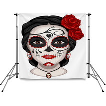 Vector Illustration Of A Woman From The Neck Up Made Up For Dia De Los Muertos Day Of The Dead Backdrops 177074076