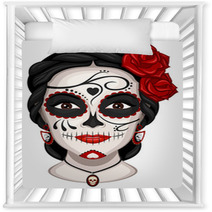 Vector Illustration Of A Woman From The Neck Up Made Up For Dia De Los Muertos Day Of The Dead Nursery Decor 177074076