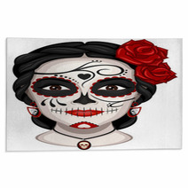 Vector Illustration Of A Woman From The Neck Up Made Up For Dia De Los Muertos Day Of The Dead Rugs 177074076
