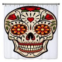 Vector Illustration Of An Ornately Decorated Day Of The Dead Sugar Skull Or Calavera Bath Decor 155631640