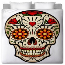 Vector Illustration Of An Ornately Decorated Day Of The Dead Sugar Skull Or Calavera Bedding 155631640