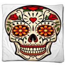Vector Illustration Of An Ornately Decorated Day Of The Dead Sugar Skull Or Calavera Blankets 155631640