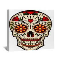 Vector Illustration Of An Ornately Decorated Day Of The Dead Sugar Skull Or Calavera Wall Art 155631640