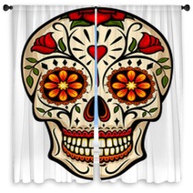 Vector Illustration Of An Ornately Decorated Day Of The Dead Sugar Skull Or Calavera Window Curtains 155631640