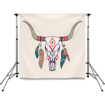 Vector Illustration Of Bull Skull With Feathers Backdrops 62427846