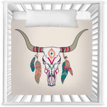 Vector Illustration Of Bull Skull With Feathers Nursery Decor 62427846