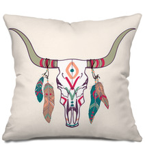 Vector Illustration Of Bull Skull With Feathers Pillows 62427846